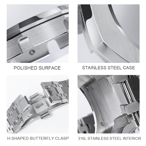 Image of GA2100 Stainless Steel Watch Band Case Mod Kit, Smooth Bezel without Nails Metal Strap Accessories Compatible with Casio Mens G-Shock GA2100 /GA-2110 Watches