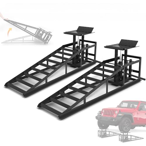 LOCKIETTA 2 PCS Hydraulic Car Ramps with Wheels, 11065LBS 5T Heavy Duty Car Ramp with Hydraulic Jack, Portable Car Lifts for Oil Changes for Home Garage, 9"-14.2" Lifts, Black