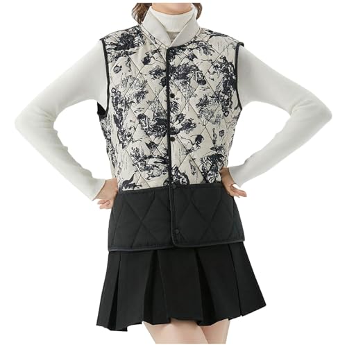 Uillui Teen Girls Floral Quilted Vest Lightweight Button Down Puffer Vest Pocket Casual Warm Gilet Jacket Junior Winter Coat