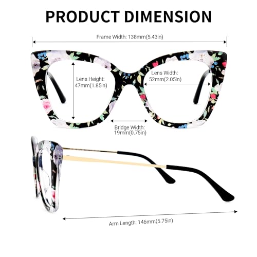 Image of Zeelool Oversized Cat Eye Glasses Frames for Women Stylish Floral Eyeglasses Chic Non Prescription Full Eyewear JGX674221-01, Medium