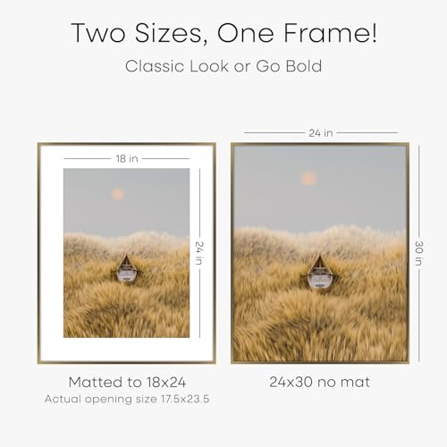 Image of Homeforia 24 x 30 Bronze Frame, High End Metal 24x30 Large Poster Frames with Mat 18x24 for Photo, 24 x 30 Brass Picture Frame Matted to 18 by 24 Print, 30x24 Frame, Tempered Glass, Wall Kit, Set of 2
