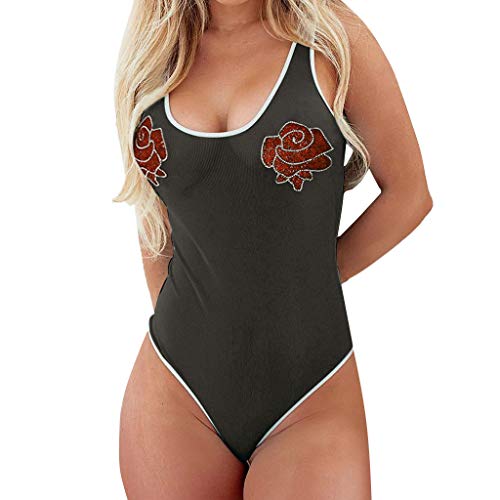 Women Lingerie Bodysuit Deep V-Neck Sexy Sleepwear Backless Halter Nightgown Black