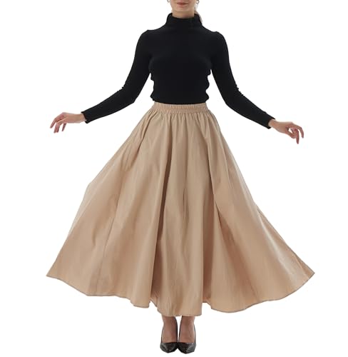 100% Cotton Fashion Skirts Women Loose Skirts A-line Skirts with pockets Maxi Skirts3
