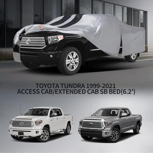 Image of Toyota Tundra Truck Cover Custom Fit 1999-2021 Access Cab /Extended Cab Short Bed (6.2') With Door Zipper, 10 Layer Pickup Truck Cover Waterproof All Weather, Car Tarp for Wind Dust Sun etc Protection.
