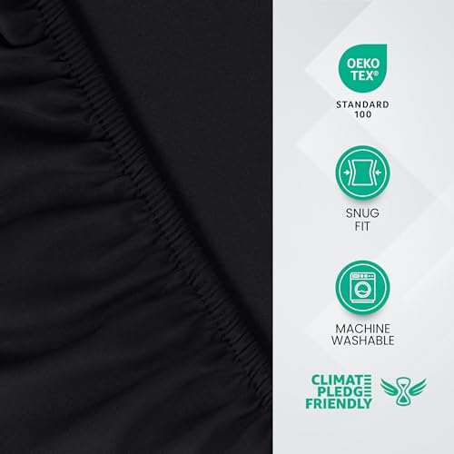 Utopia Bedding Fitted Sheet Double, Black - Deep Pocket 14 inch (35 cm) - Easy Care - OEKO-TEX Certified - Soft Brushed Microfibre Fabric - Shrinkage and Fade Resistant - Bottom Sheet - Image 3