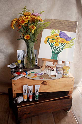 Kit Pintura 3 Telas + Paleta + 8 Pinceis + Potinho Vidro + 10 Tintas - Tinta Acrílico