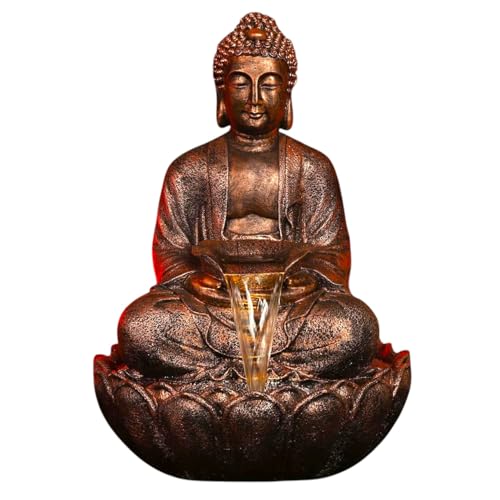 Image of 3 Feet Kamal Buddha Water Fountain for Home & Garden|Fiber Buddha Fountain with LED Light|Indoor Outdoor Fountain for Vastu & Positivity (Copper, 3 Feet Kamal Buddha Fountain)