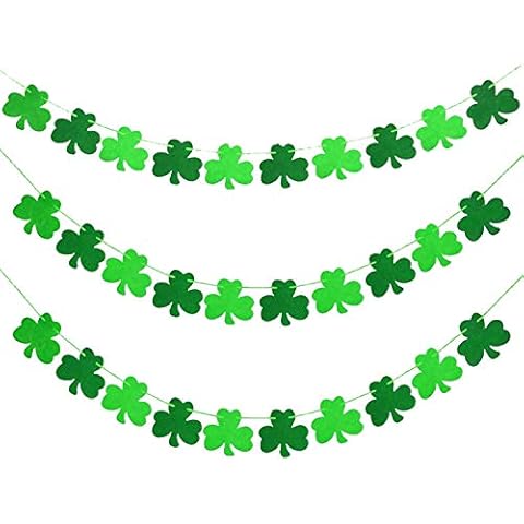 St Patricks Day Decorations, Felt Shamrock Decor Garland Banner Clover Decorations Irish Party Hanging Sign Garland Home Decor for Mantle Table Front Door Cover