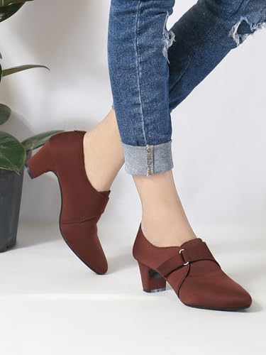 Image of Stylish Comfortable Block Pump Heels Perfect for Winter, Elegant Party Black and Brown Sandals for Womens & Girls