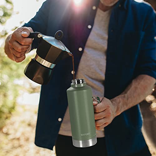Wapest Water Bottle 64 Oz - Vacuum Insulated Wide Mouth Stainless Steel Thermos With Spout Lid And Flex Cap - Keeps Liquid Cold For 48 Hrs Or Hot For 24 Hrs - Collapsible Handle, Green, 2.2Qt #TOP3