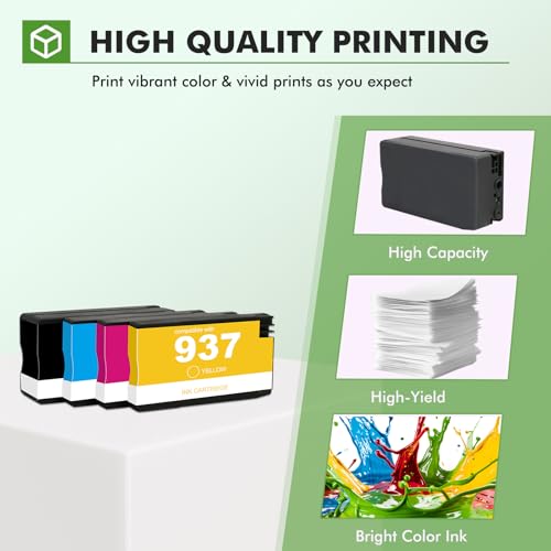 937 Duckerpatronen Multipack 9120e Kompatibel für HP937 937XL 937e für HP OfficeJet Pro 9730e 9720e 9132e 9122e 9110b 9120b 9125e 9130b 9130e 9135e 9720 9730 Patronen (Schwarz Cyan Magenta Gelb)