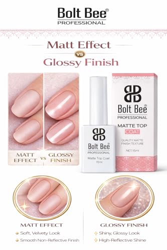 Image of Bolt Bee Matte Top Coat - 15ml No Wipe Gel Top Coat for Gel Polish, Long-Lasting Velvet Matte Finish, Soak Off UV /LED Gel, Chip-Resistant, Non-Yellowing Nail Art Sealant
