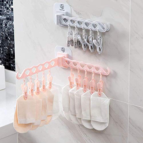 Heria-Adhesive-Hanger-Home-Clothing-Hanger-with-Clip-Stand-Cloth-Hanger-10-Clip-Bathroom-Kitchen-Wall-Door-Hanging-Rack-Baby-Clothes-Towels-Inner-Wear-Socks-Plastic-Rack-Multicolor