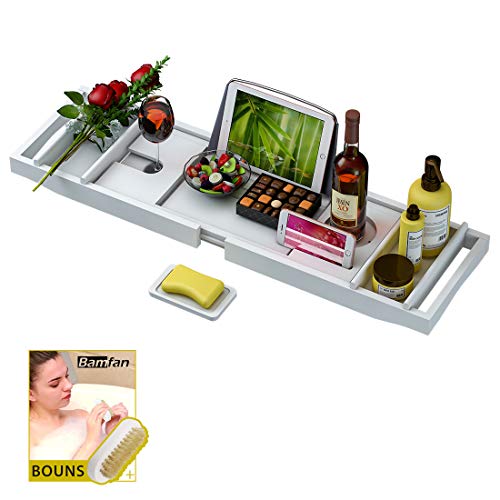 Bathtub Caddy Tray for Luxury Bath - Bamboo Waterproof Expandable Bath Table Over
