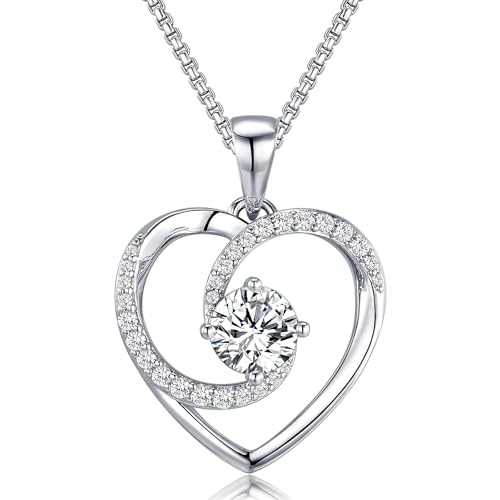 Lyniuoy Collier Femme en Cœur plaqué or blanc 18 carats, Bijoux Femme, Pendentif Romantique Cadeau-Idées Uniques pour Anniversaire, Fête des Mères,...
