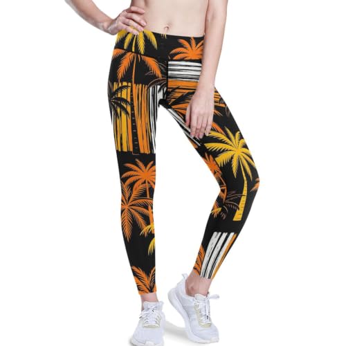 Pantalones de yoga de alta densidad con estampado de árbol tropical de rayas