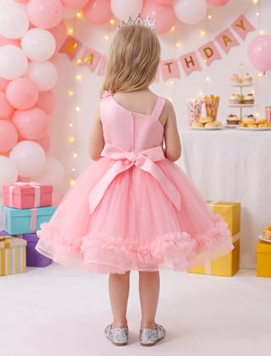 Imekis Flower Girls Dresses: Toddler Tiered Tulle Asymmetric Shoulder Kids Fairy 1St 2Nd Birthday Outfit Photoshoot Baby Formal Wedding Guest Tea Party Spring Pageant Easter Pink 9-12 Months #TOP9