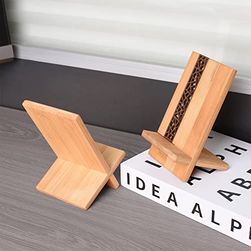 Mobile Stand Japanese Style Cellphone Holder Desktop Organizer Charging Station Compatible With All Smartphones Tablets Natural Bamboo Wood Portable Adjustable Angle (Pattern) #TOP4