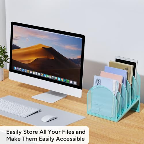 Image of File Organizer for Desk, File Folder Organizer with 5-Section Vertical Rack, Suitable for Home Office Document Organization and Storage (Blue)
