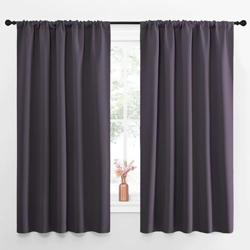 NICETOWN Blackout Curtains for Living Curtains, Greyish Purple, Set of 2, 52 by 63 Inch, Window Treatment Blackout Curtain Panels, Home Decor Thermal Insulated Solid Drapes for Bedroom
