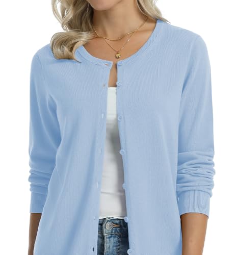Image of QUALFORT Women's 100% Cotton Lightweight Cardigans Long Sleeve Knitted Button Down Sweater