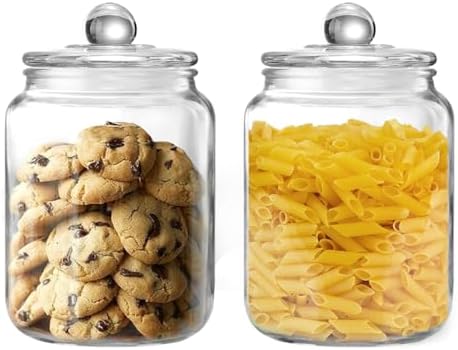 WDOPEN Glass Cookie Jar Large Glass Jars with Lids, Airtight Storage Clear Containers for Cookie, Candy, Flour, Sugar, Coffee, Set of 2