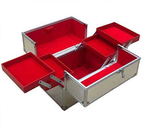 Image of Adson Professional Beauty Makeup Box Cosmetic Vanity Box /Case 25.5x17x20 cm 1 Count (Pack of 1) (Silver)