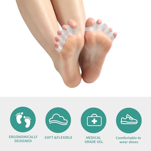 Image of 4 Pcs Silicone Toe Spacers - Yoga Toe Separators for Toe Straightening & Relaxation | Correct Overlapping Toes, Bunions, Hammer Toe | Toe Support toe separators for Women & Men (Clear, 3.98)