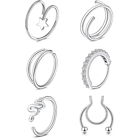 MODRSA Women Nose Rings Hoop Stainless Steel 20 Gauge Double Nose Hoop Rings Snake Nostril Piercing Jewellery Silver Cover