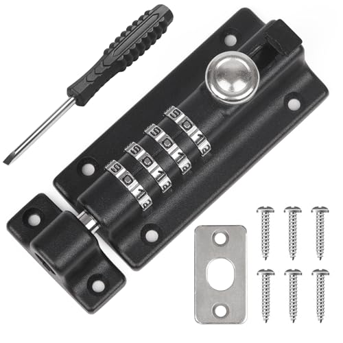 Weielt Digit Combination Locking Bolt 4 Digit Sliding Lockable 120mm Stainless Steel Silded Garden Gate Latch for Wooden Gates Gate Door Bolt Lock with Anti-Tamper Screws (Black)