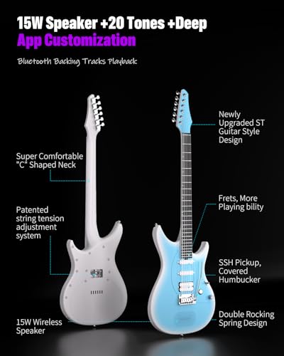 Image of Enya Inspire 39 inch Smart Electric Guitar - Carbon Fiber Body with Built-in 15W Speaker, 20 Tones & App Control, 4 Presets, Bluetooth, Gig Bag Included, 2-Year Warranty