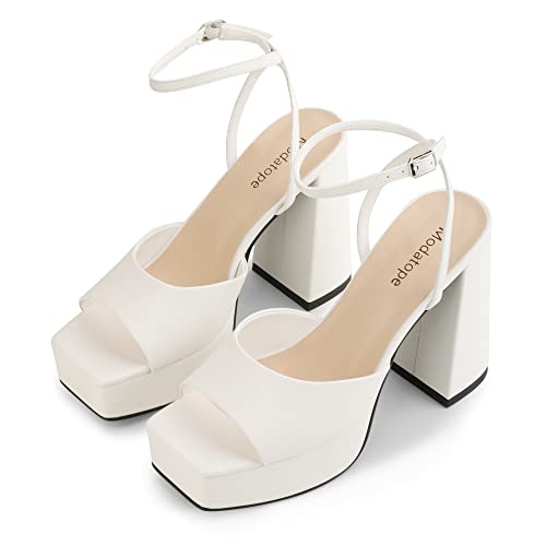 Image of Modatope Platform Heels for Women Platform Sandals Womens Chunky Heel Open Toe Pumps Ankle Strap Womens Wedding Party Pumps Shoes