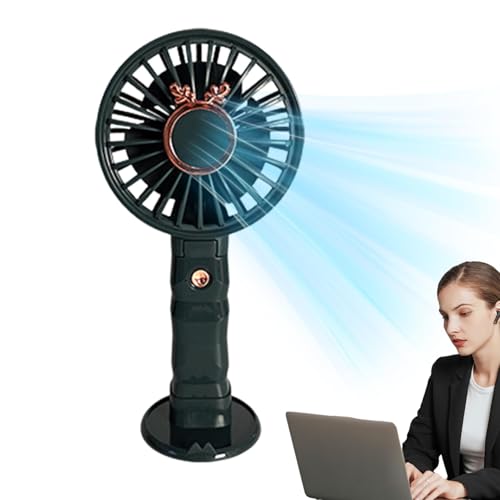 Ruhnjyg Ventilador de refrigeración de mesa, 3 modos ajustables, plegable, recargable por USB, silencioso, portátil, ventilador de viaje | Fuerte viento de enfriamiento, soporte para teléfono