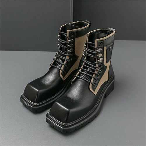 Mens Vintage Leather Chunky Heels Ankle Chukka Boots Casual Square Toe Platform Lace Up Dress Booties for Party Walking Combat Boots3