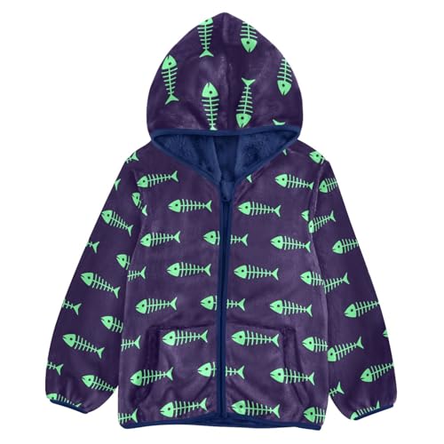 Fish Bone Toddler Fleece Jacket Baby Boys Hooded Zipper Long Sleeve Thick Warm Outerwear 3-10 Years