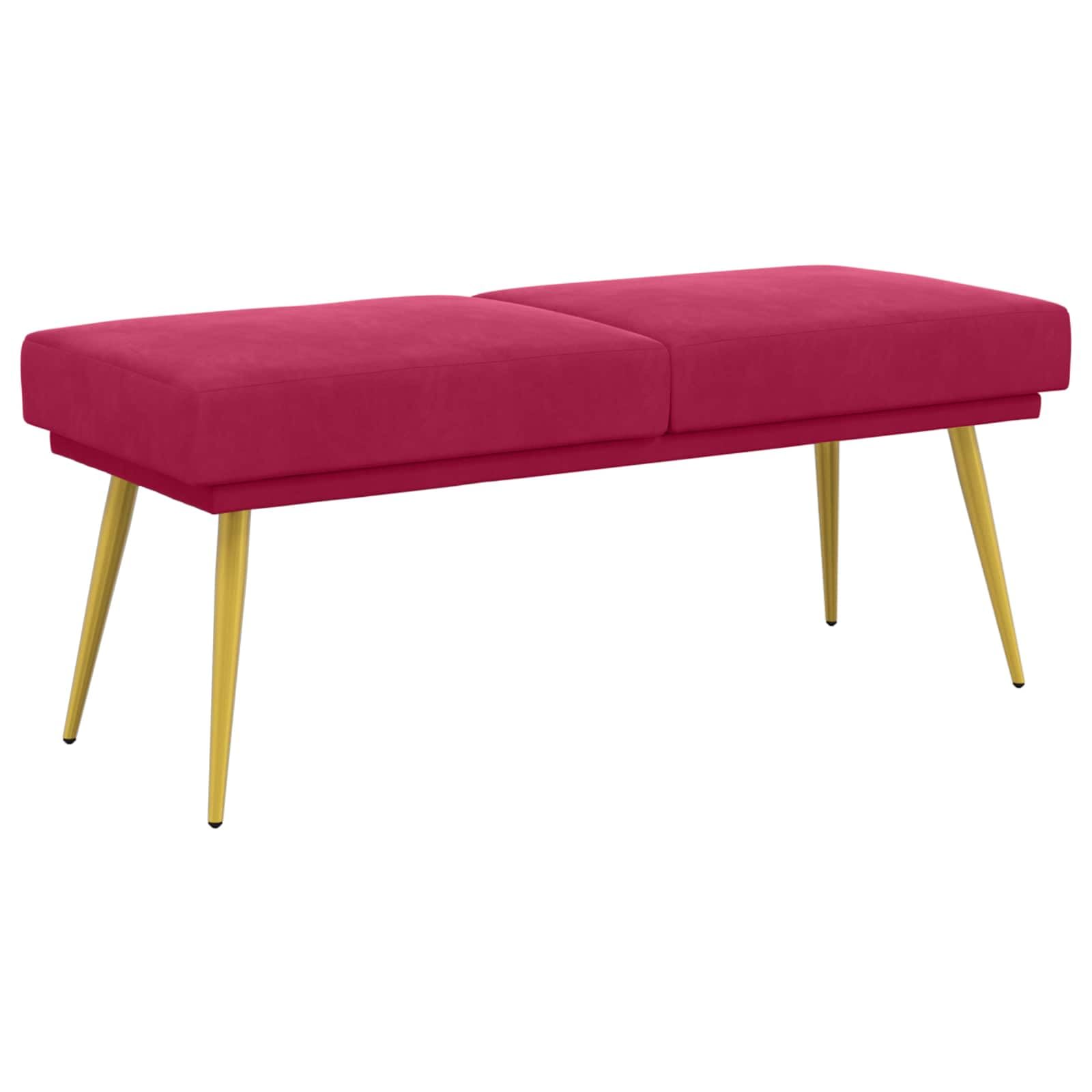 Banco de terciopelo moderno rojo vino con estructura rectangular y acabado premium suave