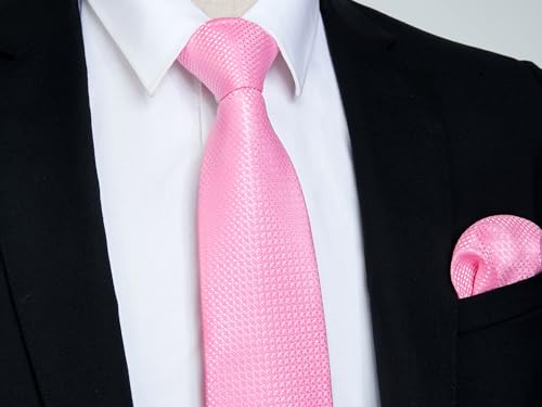 Image of HISDERN Ties for Men Plaid Checkered Tie with Pocket Square Woven Business Formal Necktie Handkerchief Set Wedding Party