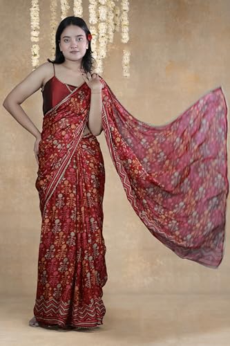 Image of MIRCHI FASHION Women Saree Floral Print Chiffon | Lightweight Festive Occasion Sari for Farewell and Functions with Unstitched Blouse Piece