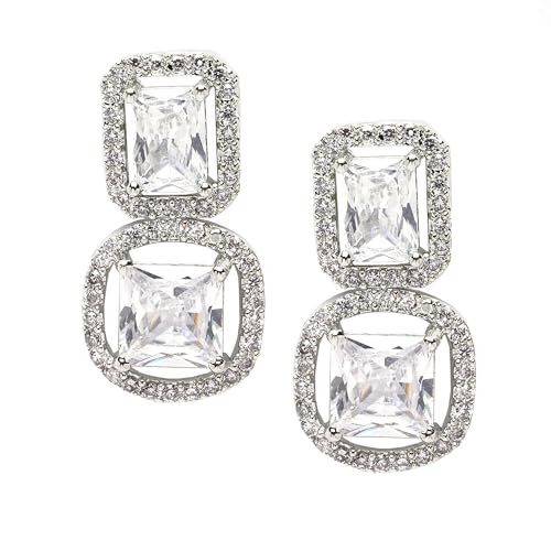 Image of Zeneme Fashion Stylish Silver Plated Earring Rhodium Plated American Diamond Crystal Earrings For Women & Gifts For Girls
