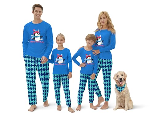 Tebbis Family Matching Christmas Pajamas for Kids Holiday Penguin Argyle Cotton PJ Sets Size 8