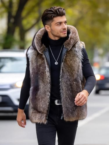 Image of Idopy Men's Winter Faux Fur Sleeveless Vest Gilet | Soft thick faux fur waistcoat, warm sleeveless outerwear for winter daily casual party street outfits