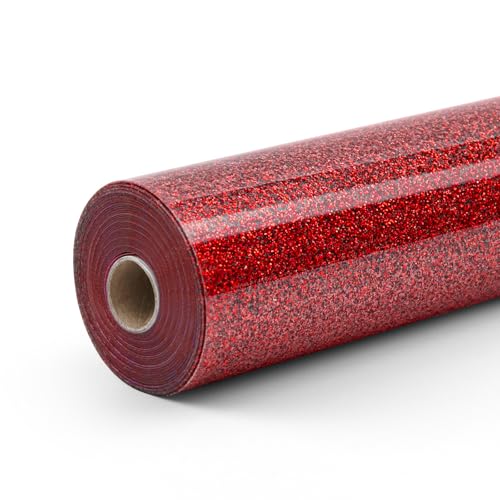 LOKLIK Rouleau Rouge de Vinyle Pailleté Transfert de Chaleur Thermocolant Tissus Vêtement 1 pc 30.5 x 90 cm, Standard