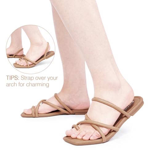 Image of FITORY Women's Slide Sandals Flat Toe Ring Thongs with Cross Strap for Summer Size