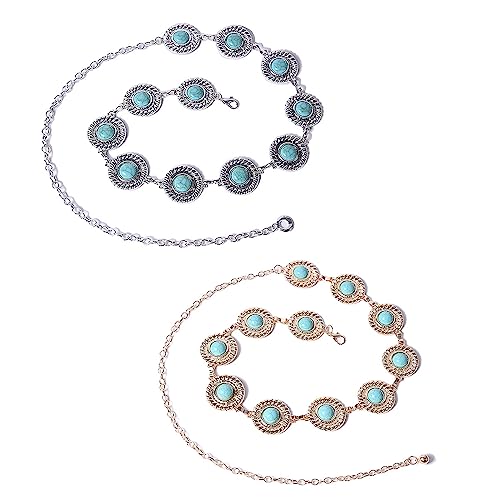 Women Round Turquoises Chain Belt Adjustable Waist Belt Metal Women Dress Belt Shirt Belt for Jeans3