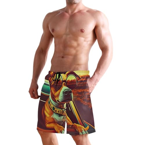 Sunset Cool Pup Dog Beach Swimming Trunks Swim Trunks Men Cute Hawaiian Bathing Suits Swimwear S 6