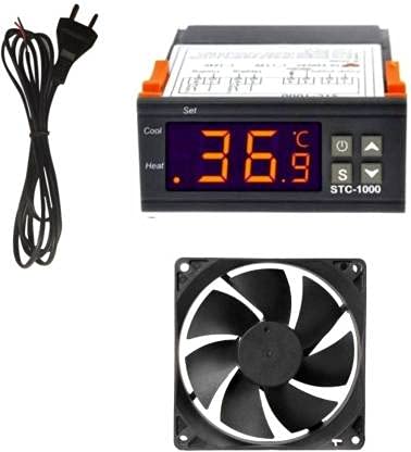 TechSupreme STC 1000 Digital Temperature Controller Thermostat 110V Heating Cooling Relay NTC Sensor Incubator Multipurpose Controller Temperature + 2 Mtrs 2 Pin AC Power Cord + 3 Inch Cooling DC Fan