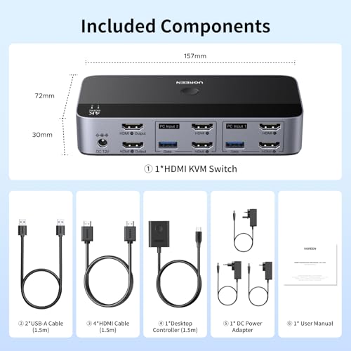 UGREEN HDMI KVM Switch 2 Monitors 2 Computers 4K@60Hz, with 4 USB 3.0 Ports - image 9
