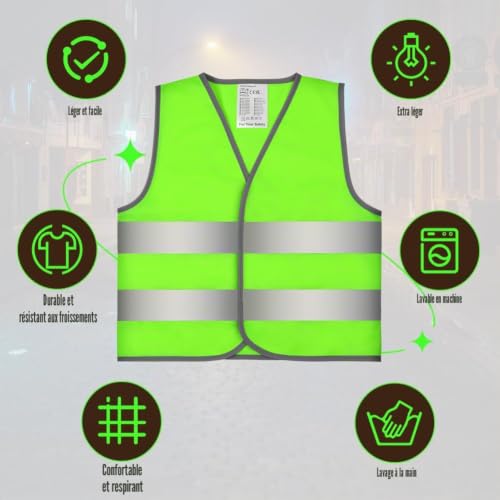 AYBUY Gilet de Haute Visibilité pour Enfants, 2 Pièces Gilet Fluorescent de Sécurité, Gilets de Signalisation Haute Visibilité Bandes Parallèles (S, Vert fluorescent) – vue 4