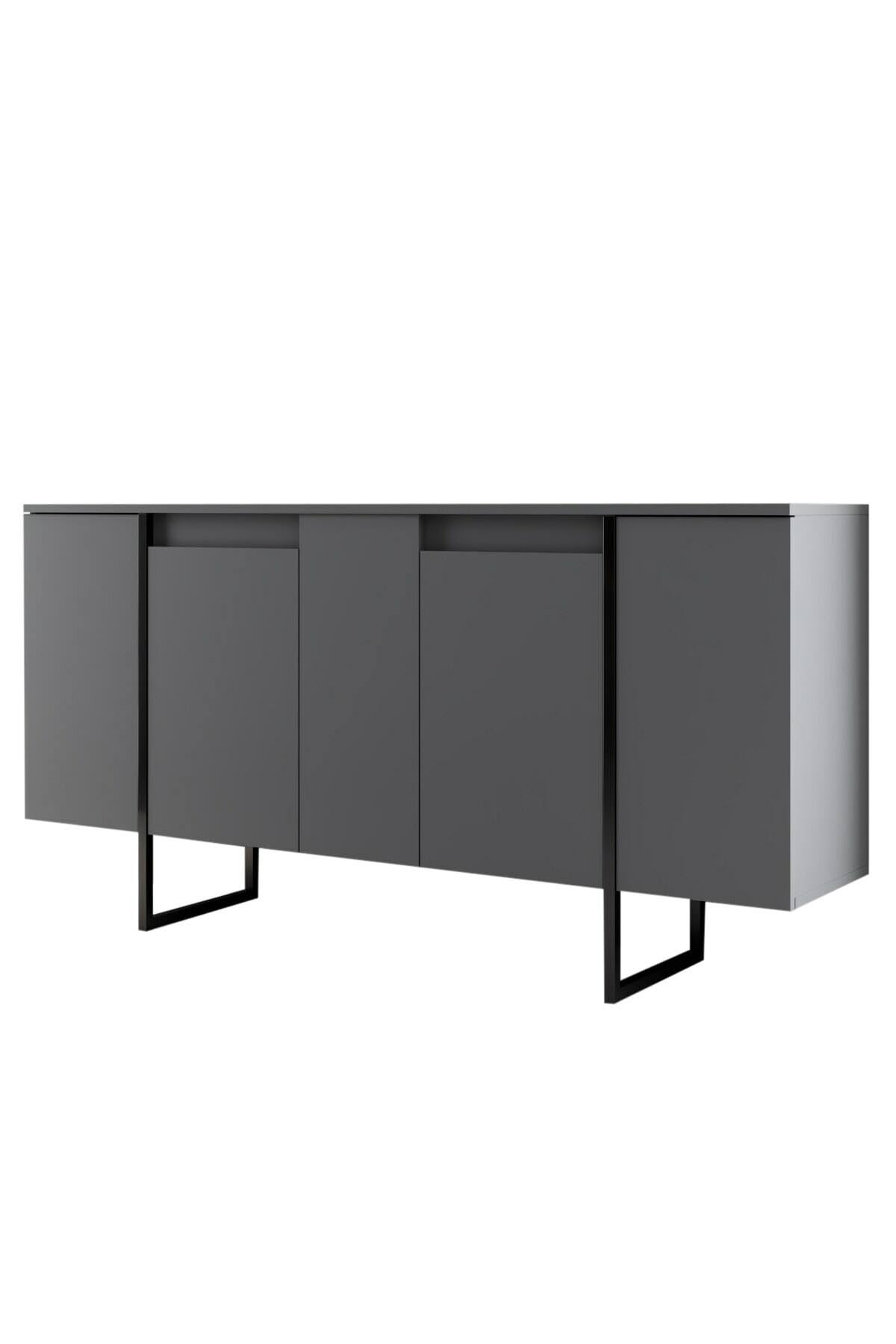 Dmora - Credenza Betel, Buffet da soggiorno, Madia da salotto, Dispensa da cucina, 160x35h80 cm, Antracite e Nero