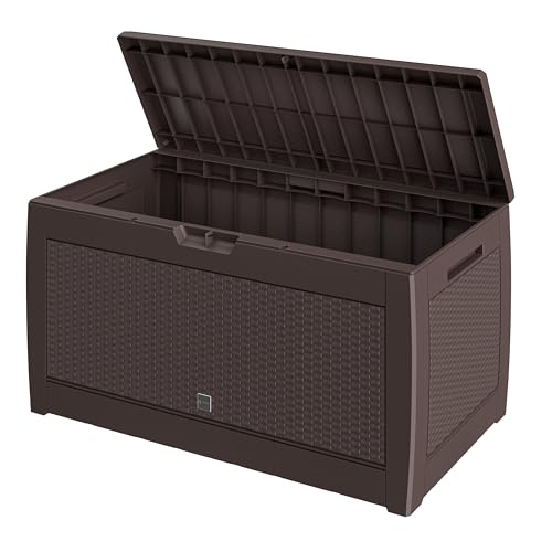 Casaria® Gartenbox Braun UV-beständig 310L Haltegriffe Rollen Terrasse Balkon Wohnzimmer Wintergarten Truhe Auflagenbox Kissenbox 119x48cm Rattan-Optik